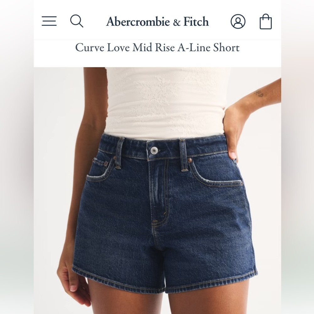 BESTSELLER! Abercrombie Curve Love Mid Rise A-Line Short in Dark Wash